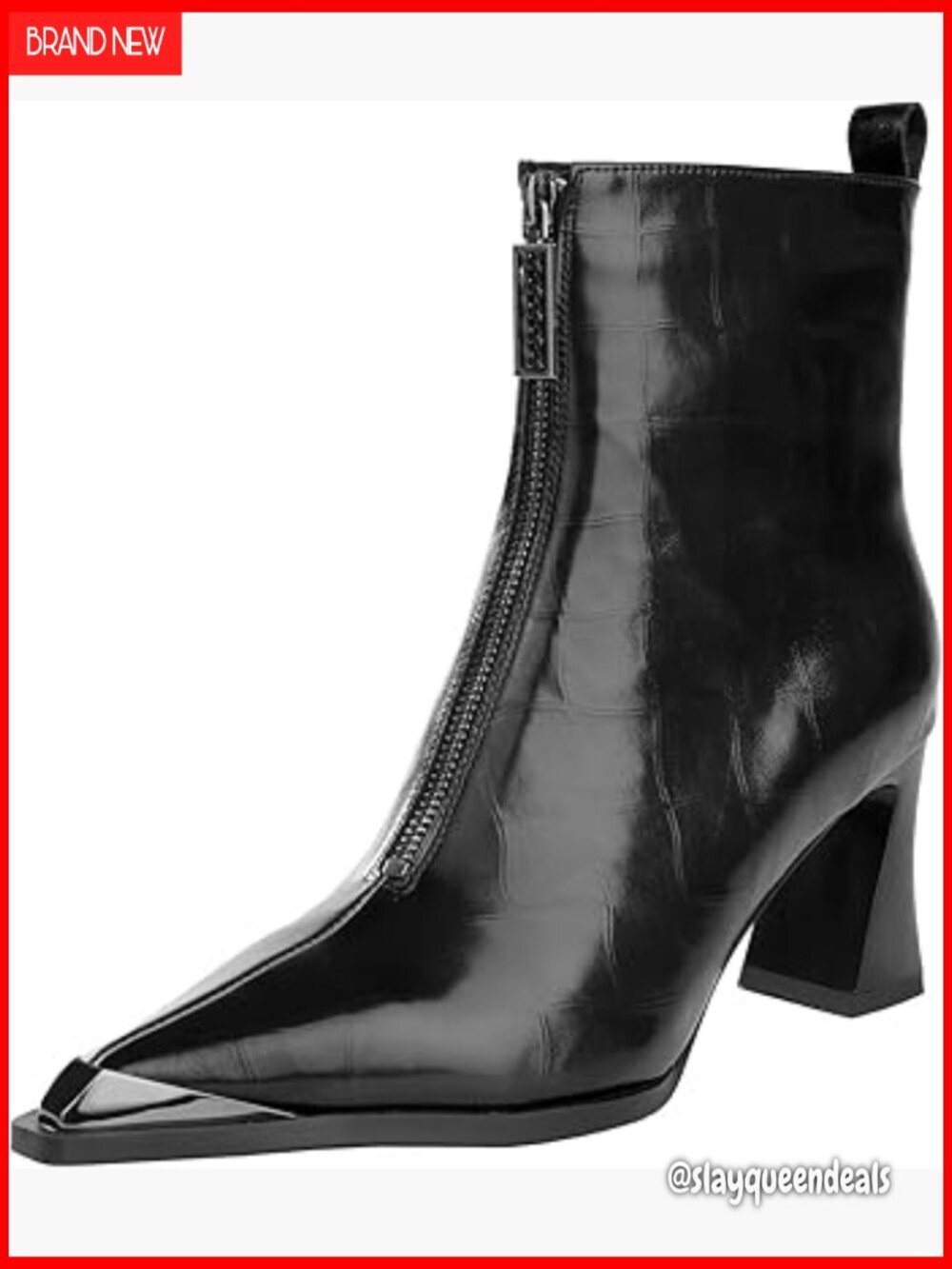 Leather Ankle Boots Chunky Heel Pointed Toe Front Zipper Casual Fall